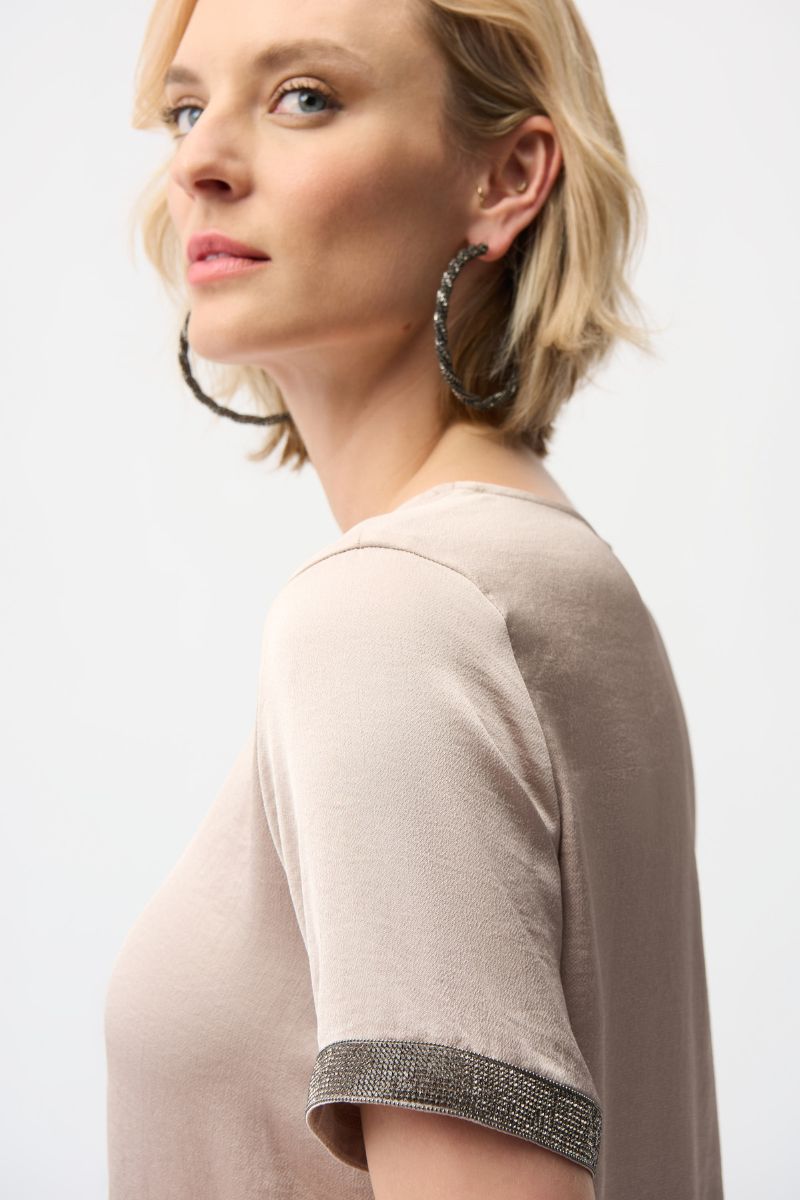 Recycled Satin Top with Rhinestone Detail in Parchment by Joseph Ribkoff – 261116