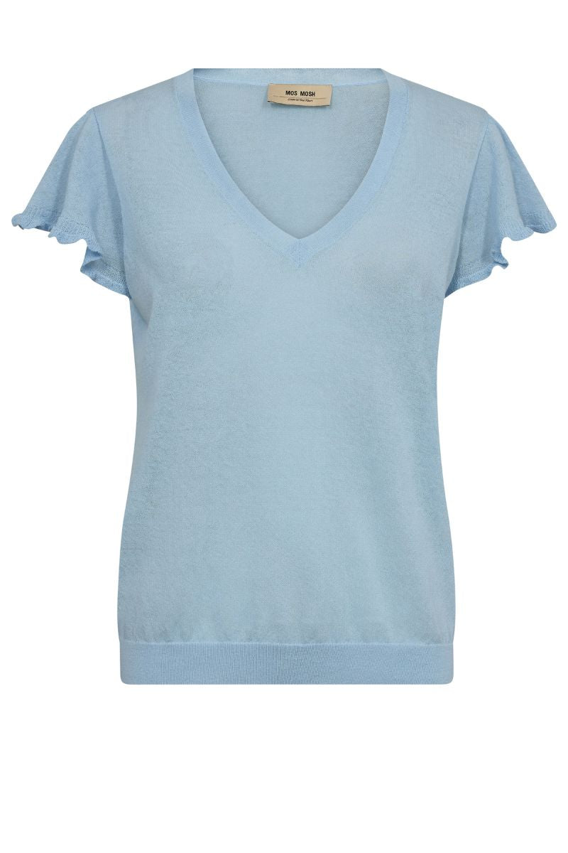 Mos Mosh 158900MW2 fine weave knitted flutter-sleeve top in blue front view