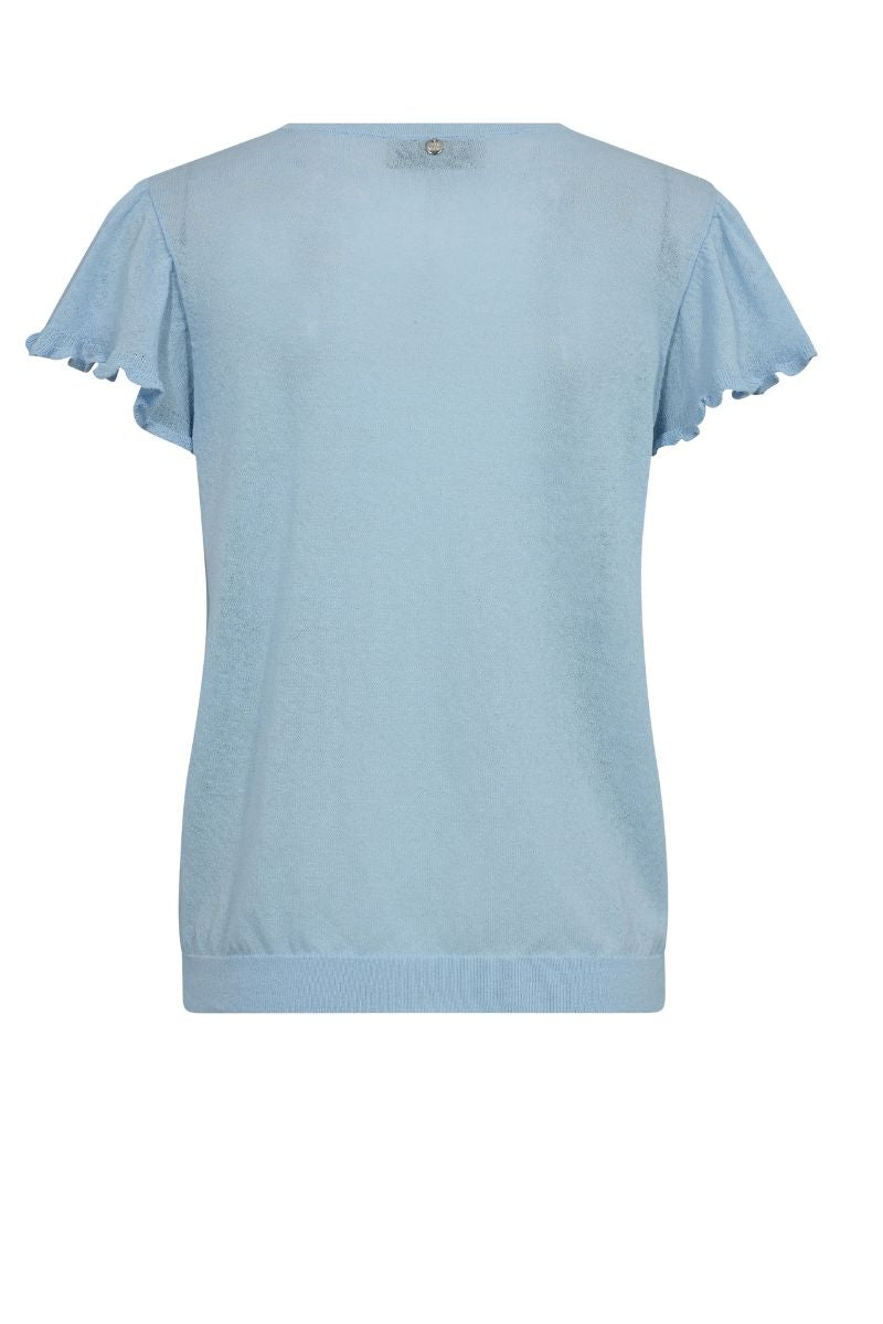  Mos Mosh 158900MW2 fine weave knitted flutter-sleeve top in blue back view