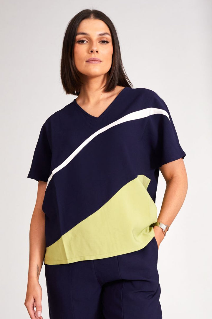 3 Tone top in Navy S24227 by Peruzzi