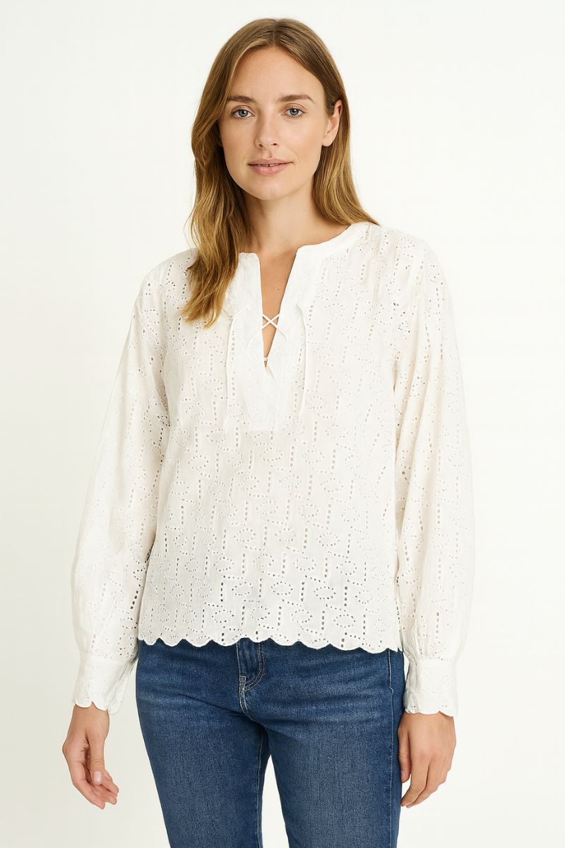 Yen Anglaise Tie Top in White by Mos Mosh