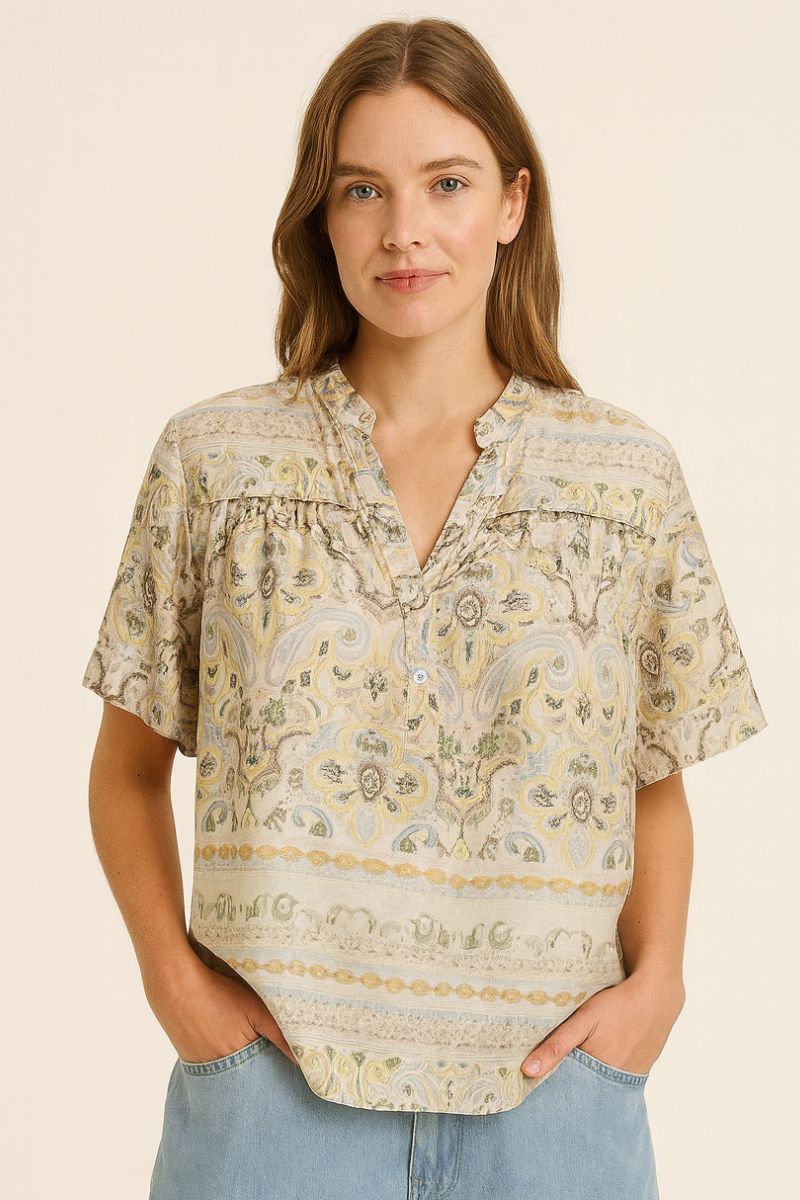 Vaya Mimi Blouse in Goldfinch Print by Mos Mosh