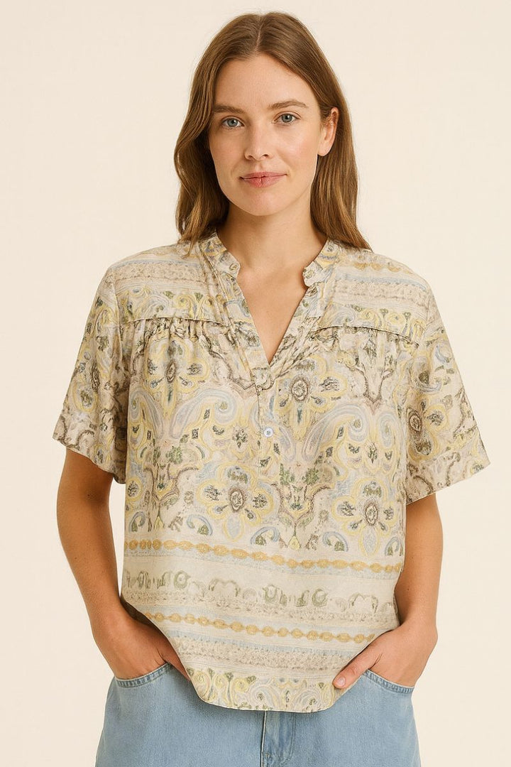 Vaya Mimi Blouse in Goldfinch Print by Mos Mosh in M / Ecru