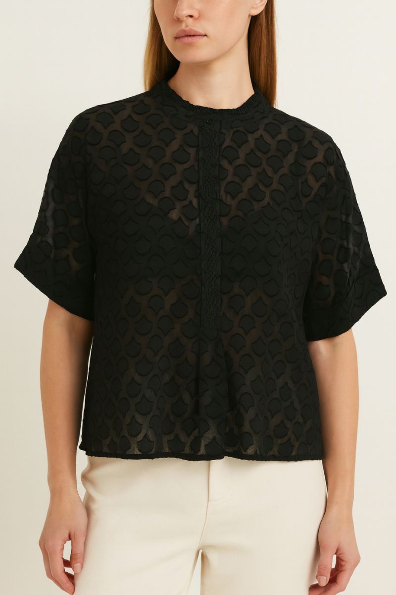 Toba Jacquard Voile Blouse in Black by Mos Mosh