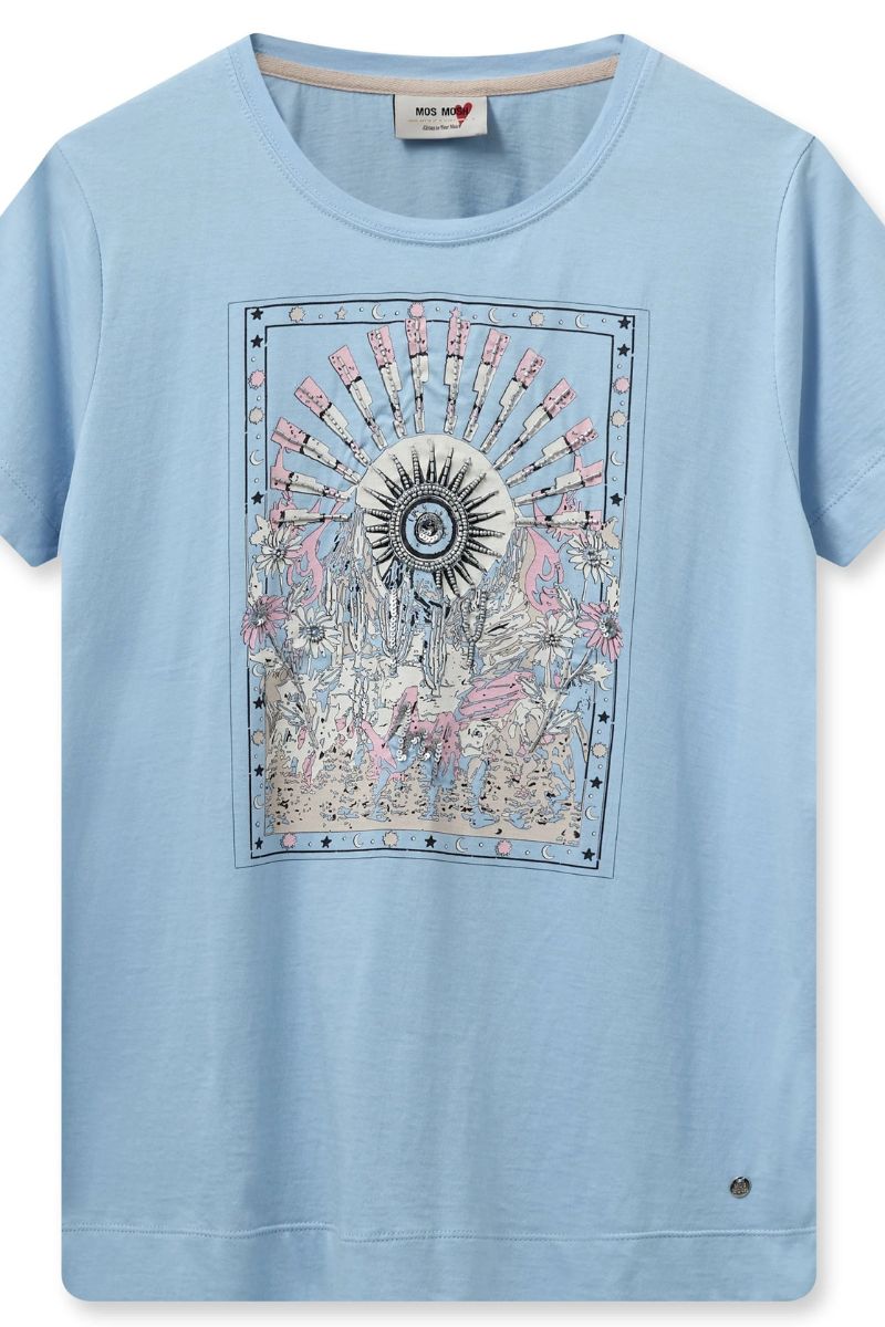 Ghost image Mos Mosh Melika oversized graphic tee in cashmere blue 163180MW2 front view