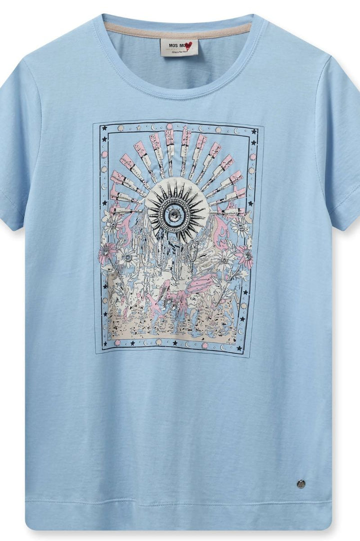 Melika Oversized Graphic Tee in Cashmere Blue by Mos Mosh in XS / Cashmere blue
