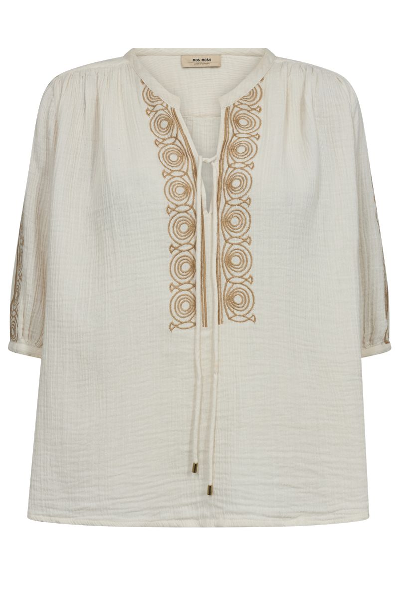 Mos Mosh 163130MW Lora Barca Crepe Blouse in Ecru placket and tie detail