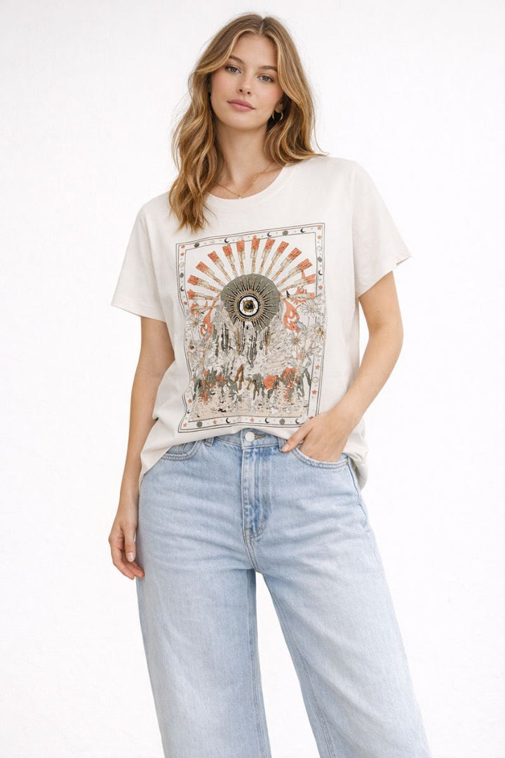Melika Oversized Graphic Tee in Ecru by Mos Mosh in XS / Ecru
