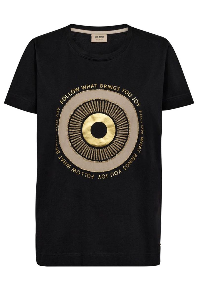 Ghost view of Mos Mosh 163190 t-shirt showing circular gold print detail