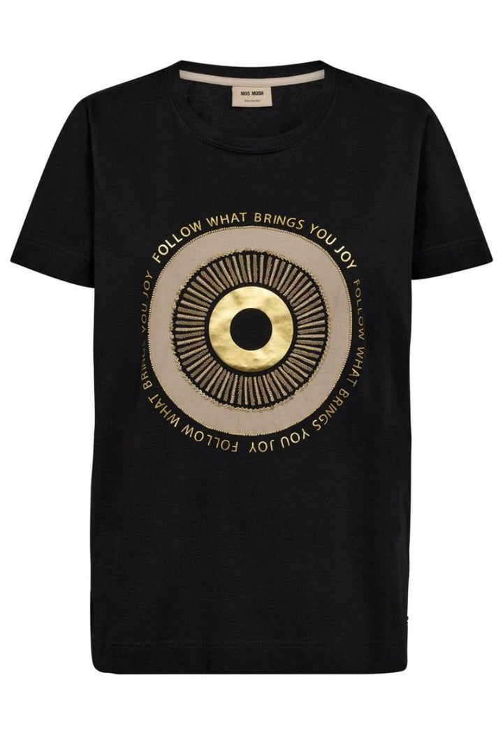 Nori T-Shirt with Gold Beaded Print in Black by Mos Mosh in XS / Black