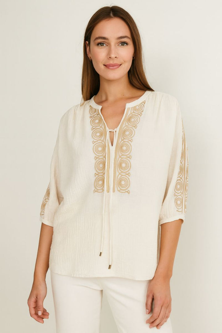 Lora Barca Crepe Blouse in Ecru by Mos Mosh in L / Ecru
