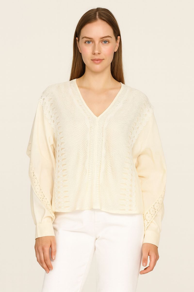 Fina Lace Blouse in Cream by Mos Mosh