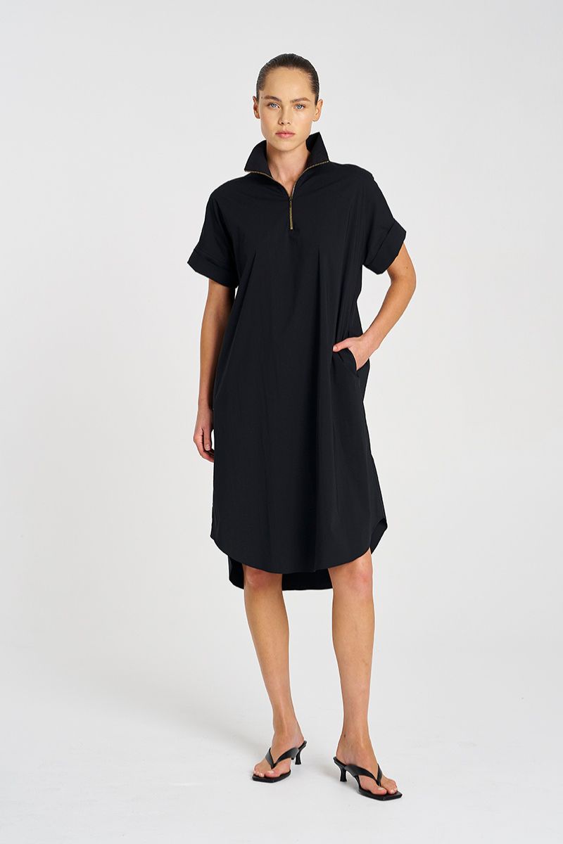 Half Zip Dress in Black by Mela Purdie