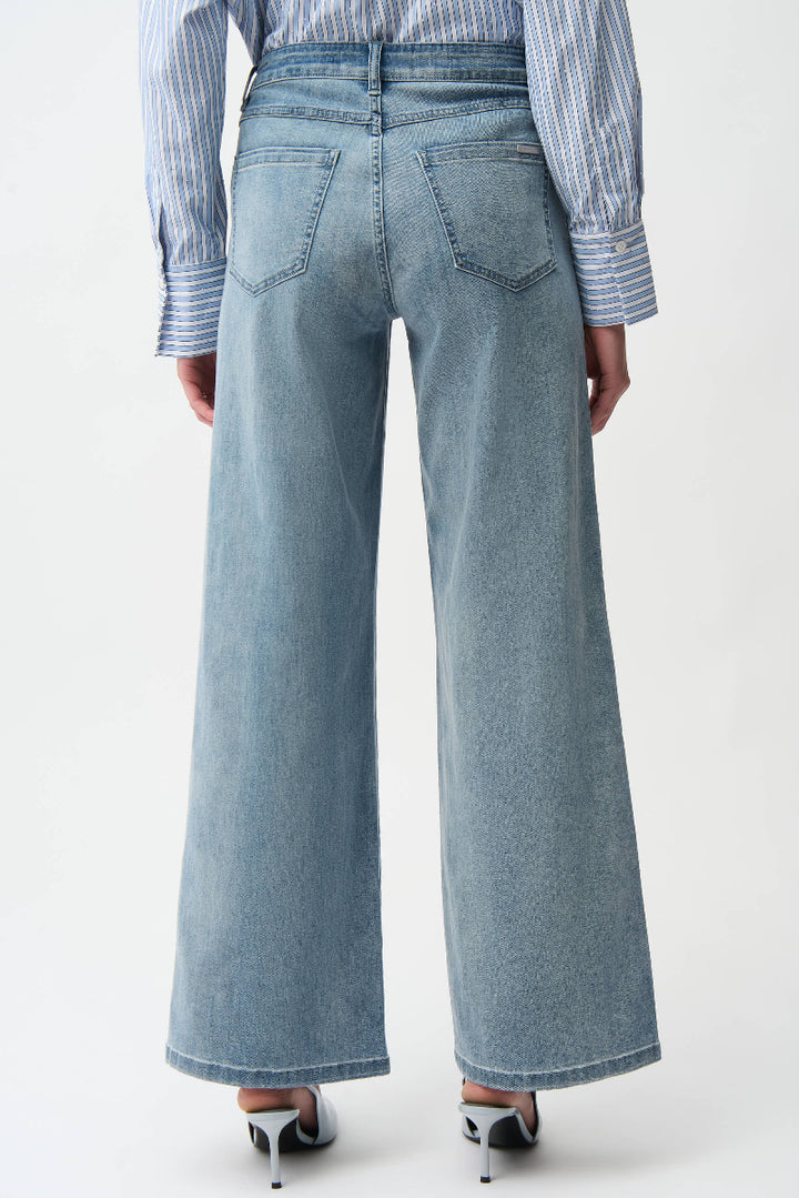 Goldie Classic Wide-Leg Stretch Jeans Featherweave Denim Jeans in 251968 by Joseph Ribkoff in Light Blue Denim / 2