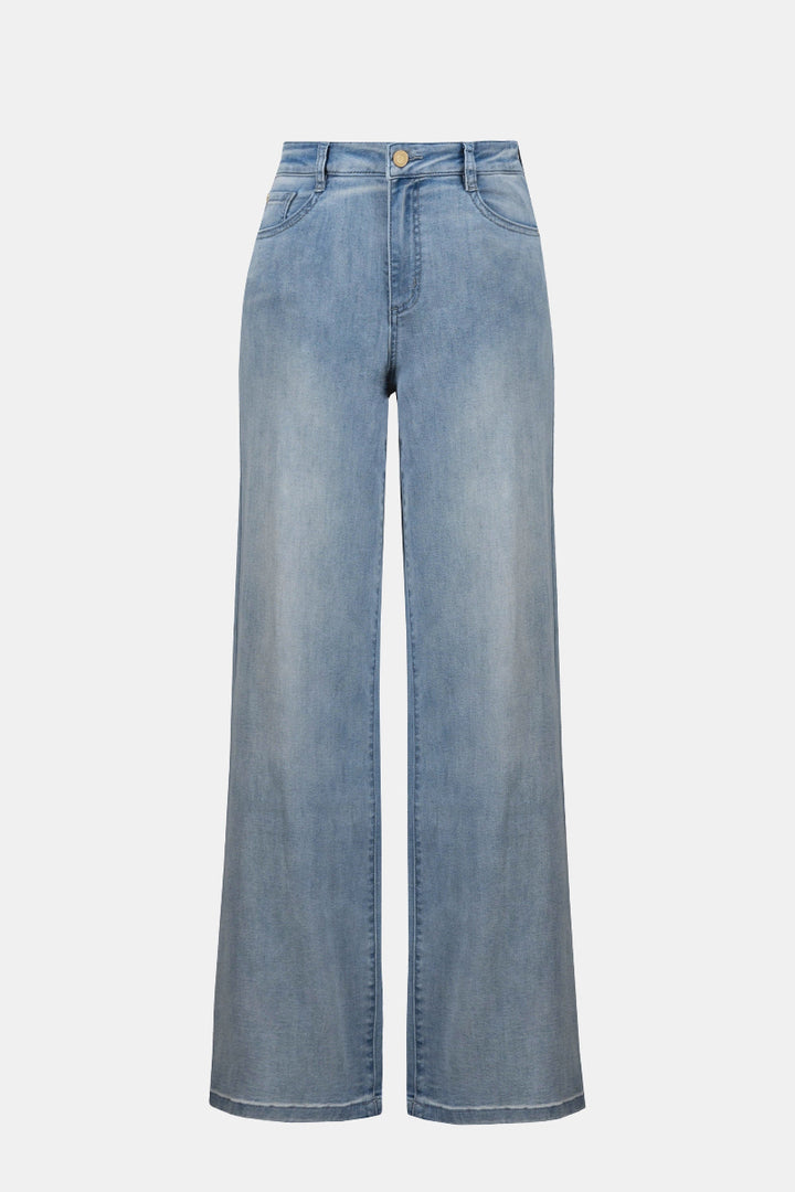 Goldie Classic Wide-Leg Stretch Jeans Featherweave Denim Jeans in 251968 by Joseph Ribkoff in Light Blue Denim / 2