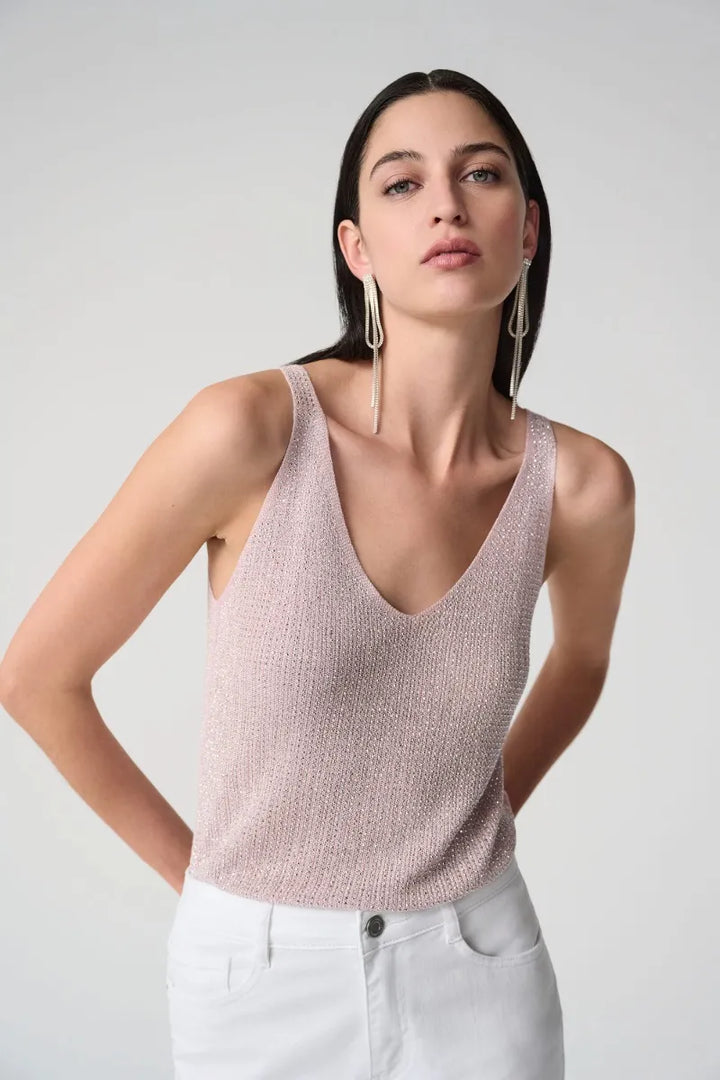 Metallic Knitted Camisole with Rhinestones in Petal Pink by Joseph Ribkoff in Petal Pink / S