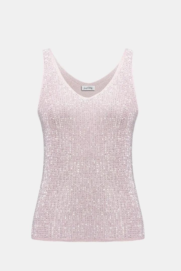 Metallic Knitted Camisole with Rhinestones in Petal Pink by Joseph Ribkoff in Petal Pink / S