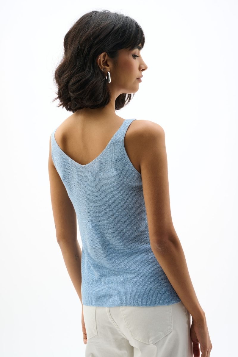 Woman wearing 252915 sky blue camisole by Joseph RIbkoff Back View