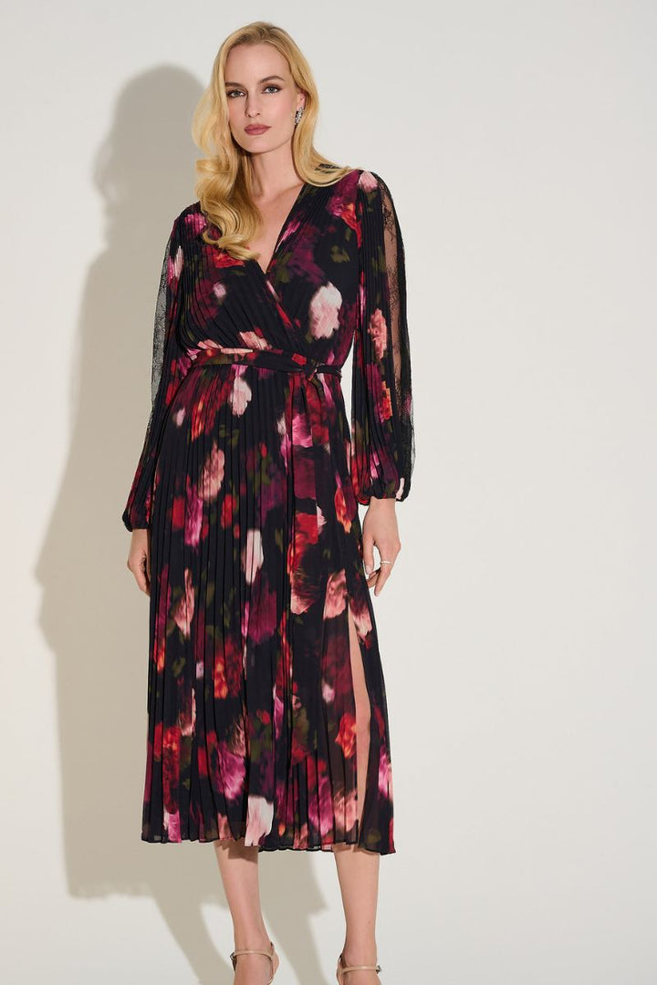 Joseph Ribkoff Signature Pleated Floral Fit and Flare Dress 253774 in XL