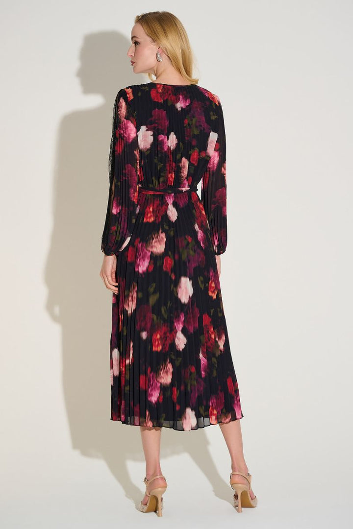 Joseph Ribkoff Signature Pleated Floral Fit and Flare Dress 253774 in XL