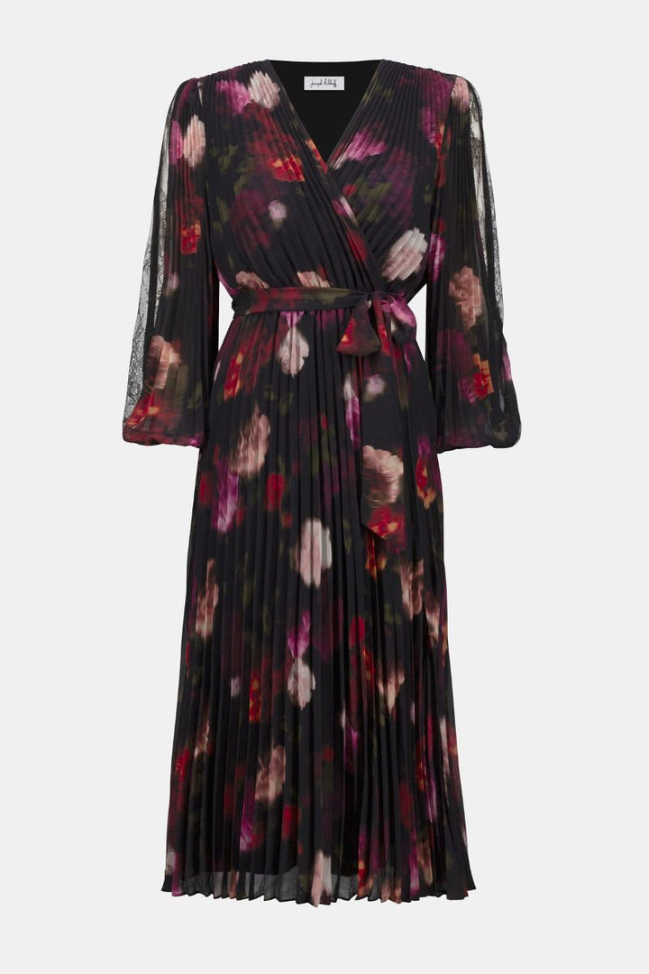 Joseph Ribkoff Signature Pleated Floral Fit and Flare Dress 253774 in XL