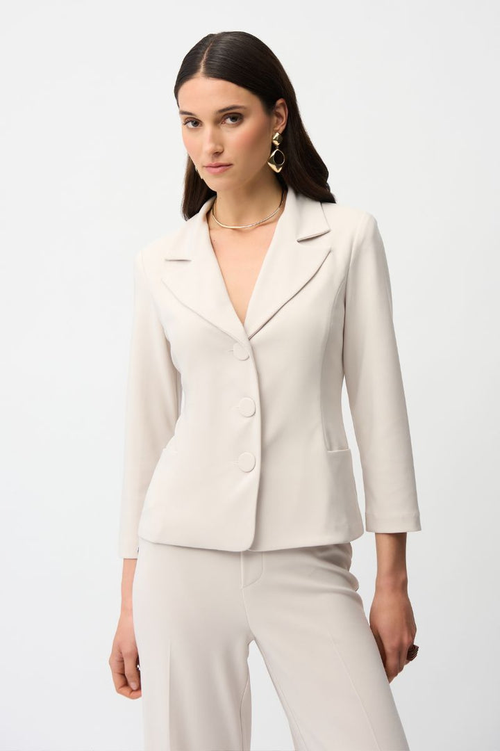 Silky Knit Fitted Blazer with Shawl Collar in Moonstone by Joseph Ribkoff in 8 / Moonstone