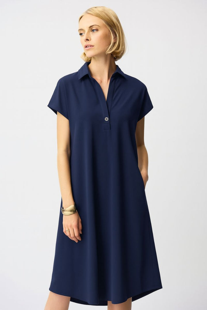 Stretch Poplin Trapeze Shirt Dress in Midnight Blue by Joseph Ribkoff in 8 / Midnight Blue