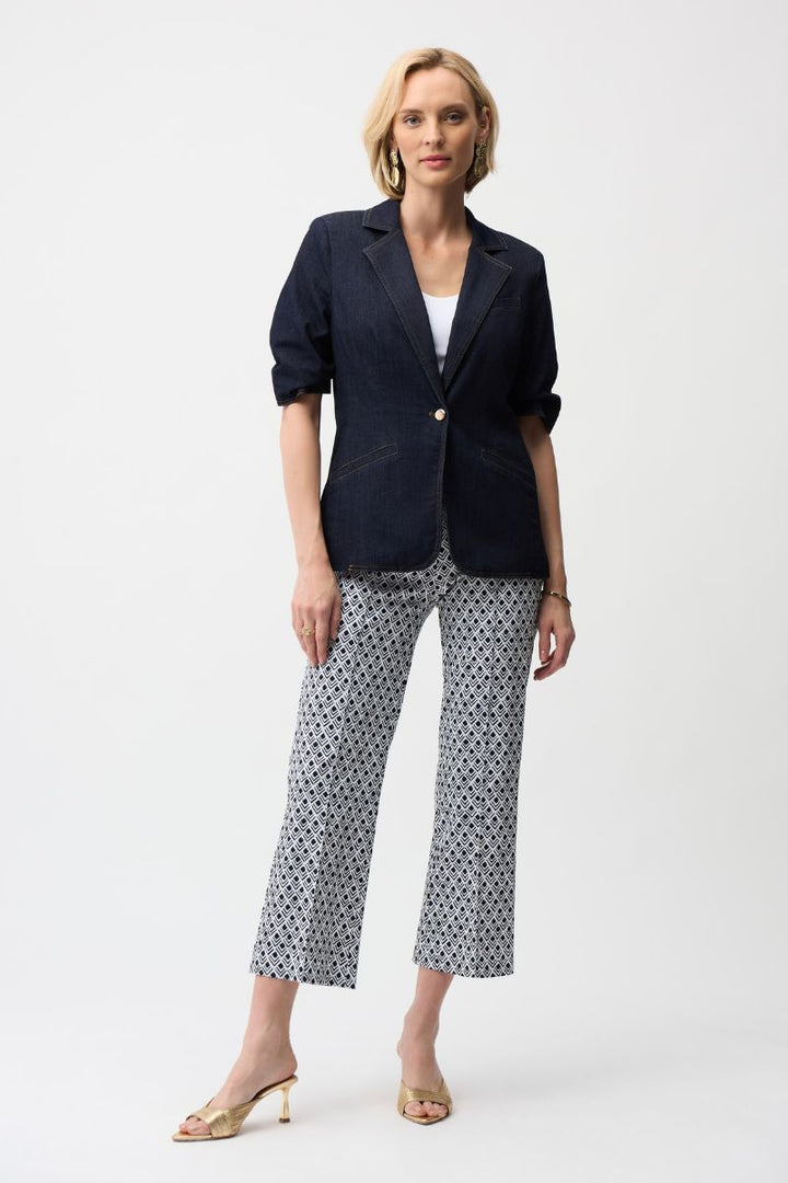 Millennium Flare Pants in Vanilla/Midnight Print by Joseph Ribkoff in 16 / Navy