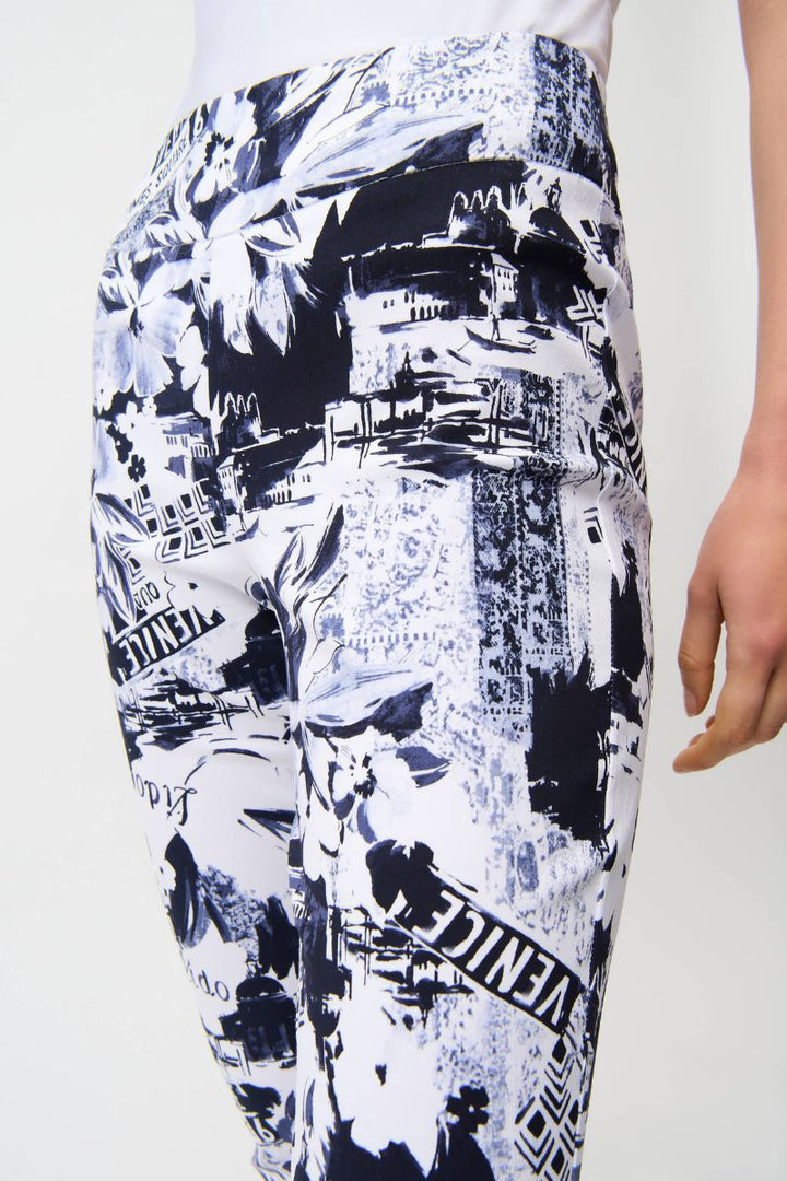 Crop Pull-On Pants Millennium Conversational Print in Navy/White by Joseph Ribkoff in 8 / Navy