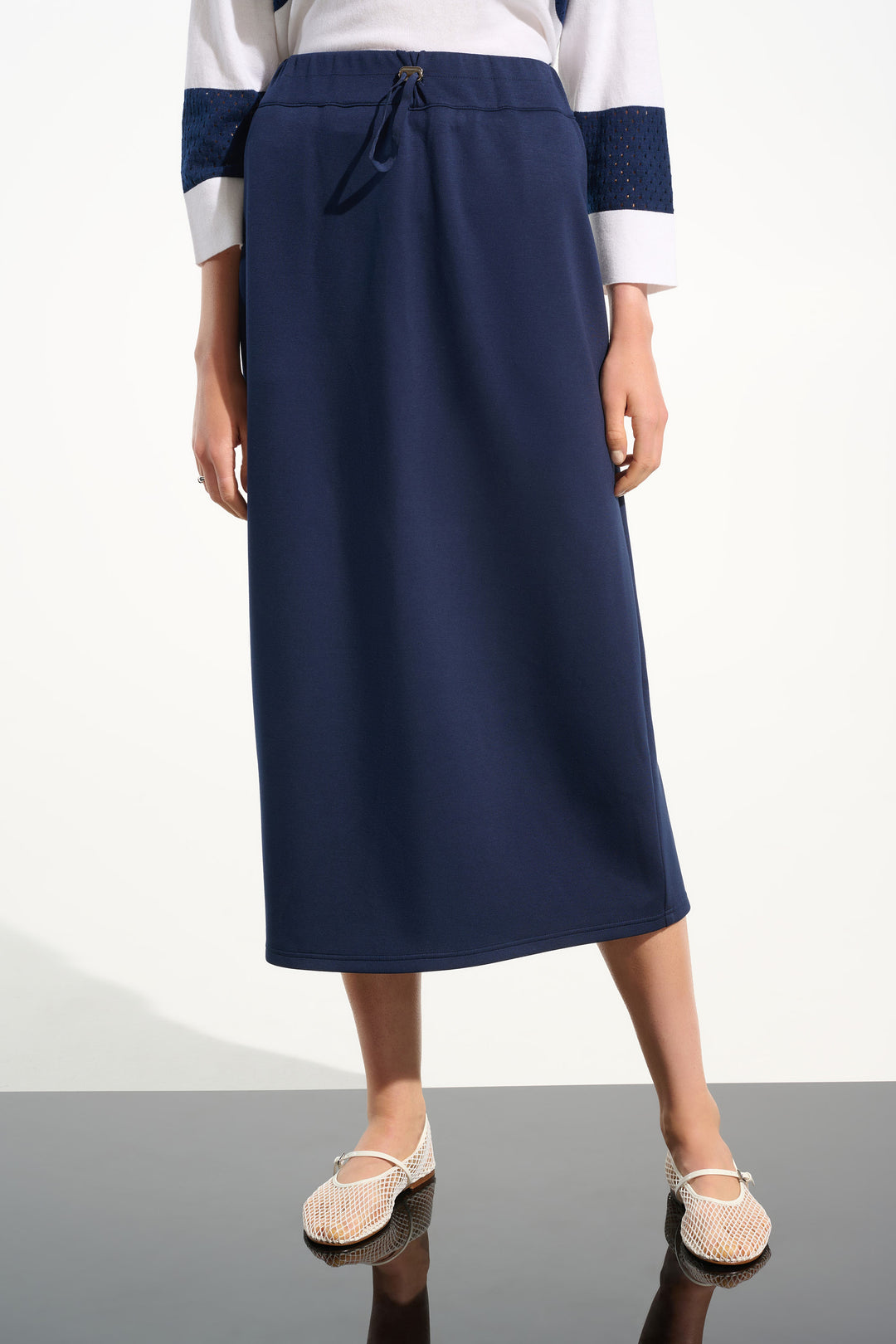 Scuba Jersey Pull-On Skirt with Drawstring Waist in Indigo by Joseph Ribkoff