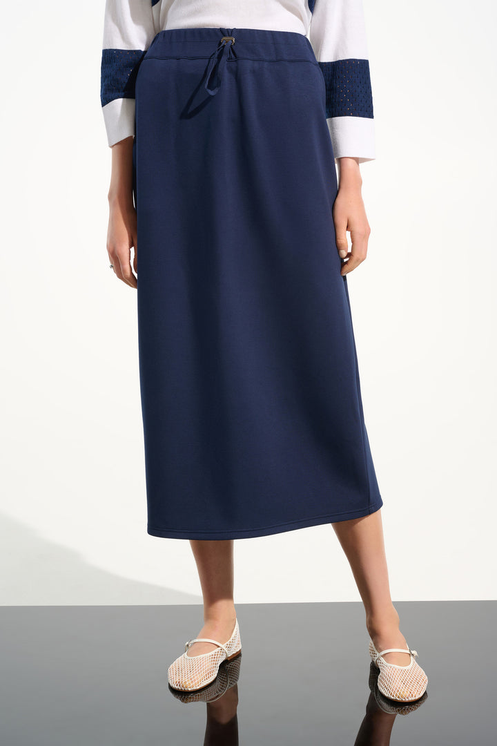 Scuba Jersey Pull-On Skirt with Drawstring Waist in Indigo by Joseph Ribkoff in S / Indigo
