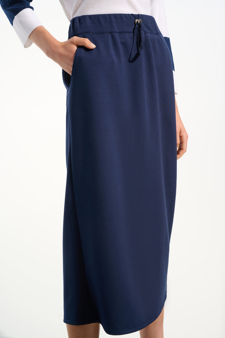 Scuba Jersey Pull-On Skirt with Drawstring Waist in Indigo by Joseph Ribkoff in S / Indigo