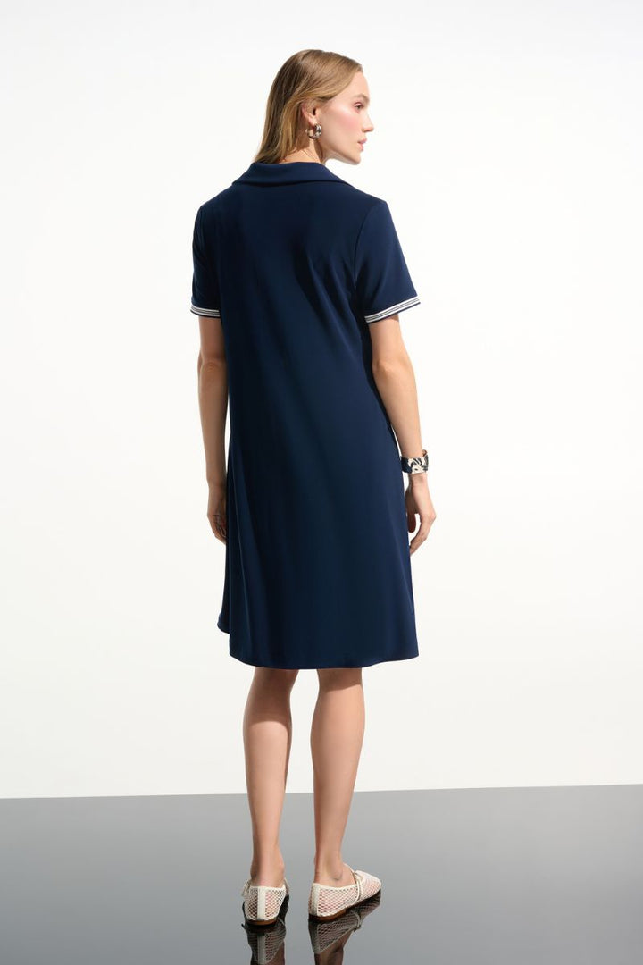 Silky Knit Trapeze Dress with Polo Collar in Indigo by Joseph Ribkoff in S / Indigo
