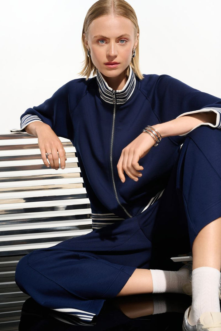 Scuba Jersey Jacket with Funnel Collar in Indigo/Vanilla by Joseph Ribkoff in Indigo / S