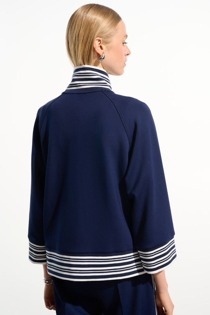 Scuba Jersey Jacket with Funnel Collar in Indigo/Vanilla by Joseph Ribkoff in Indigo / S