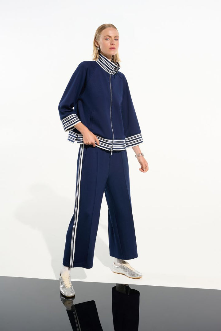 Scuba Jersey Jacket with Funnel Collar in Indigo/Vanilla by Joseph Ribkoff in Indigo / S