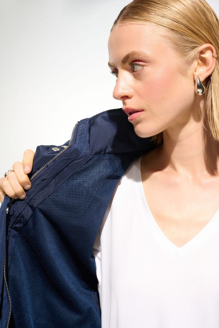 Imitation Memory Anorak with Hidden Hood in Indigo by Joseph Ribkoff in S / Indigo