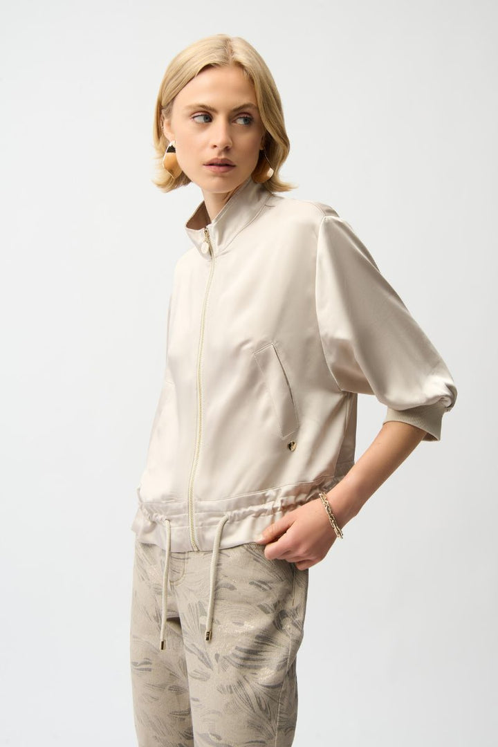 Satin Boxy Blouson Jacket in Moonstone by Joseph Ribkoff in S / Moonstone