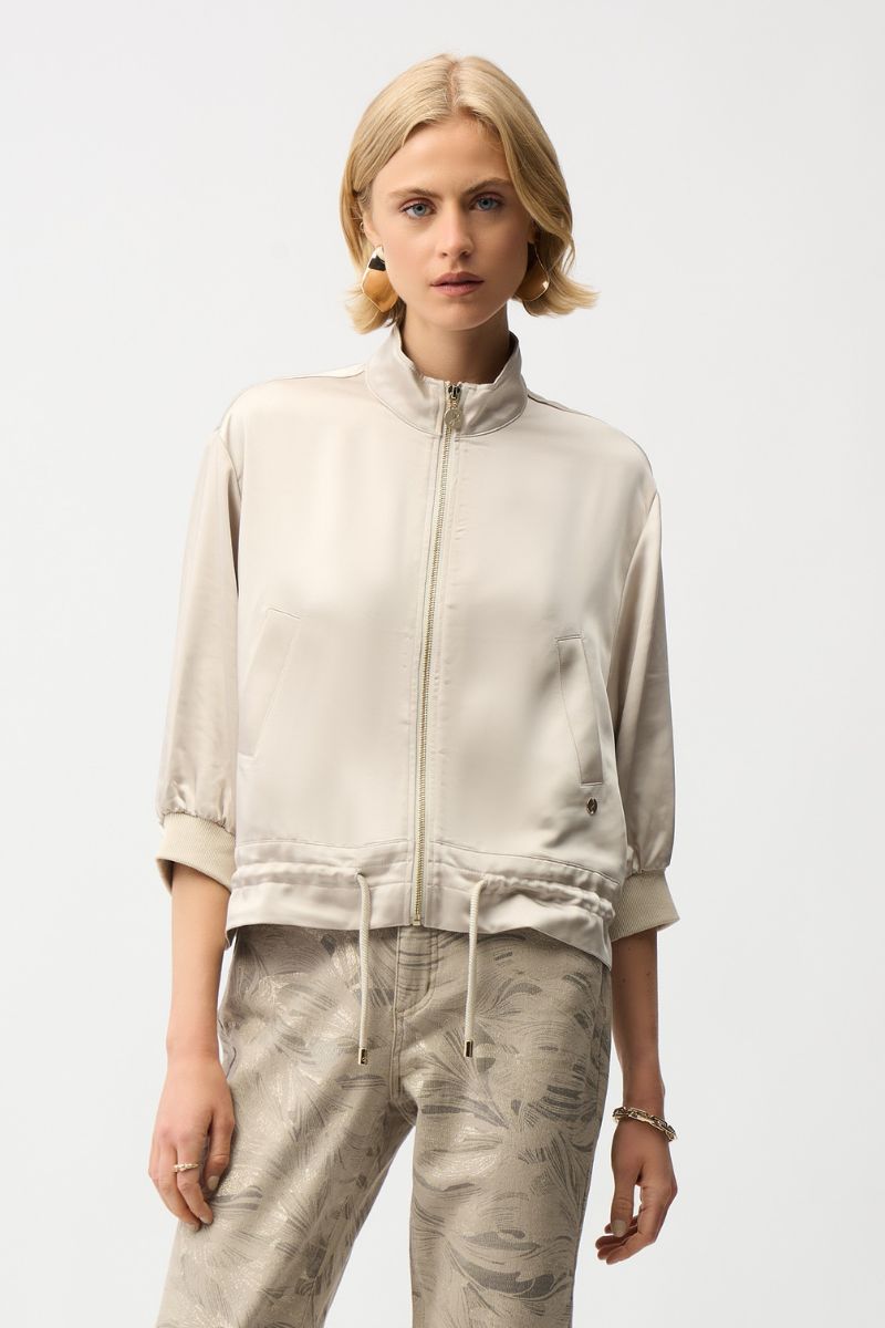 Satin Boxy Blouson Jacket in Moonstone by Joseph Ribkoff