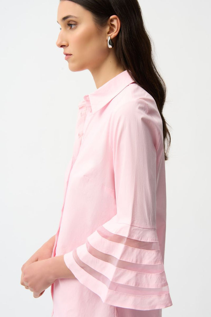Stretch Poplin Straight Blouse with Organza Bell Sleeves in Petal Pink by Joseph Ribkoff in Petal Pink / S