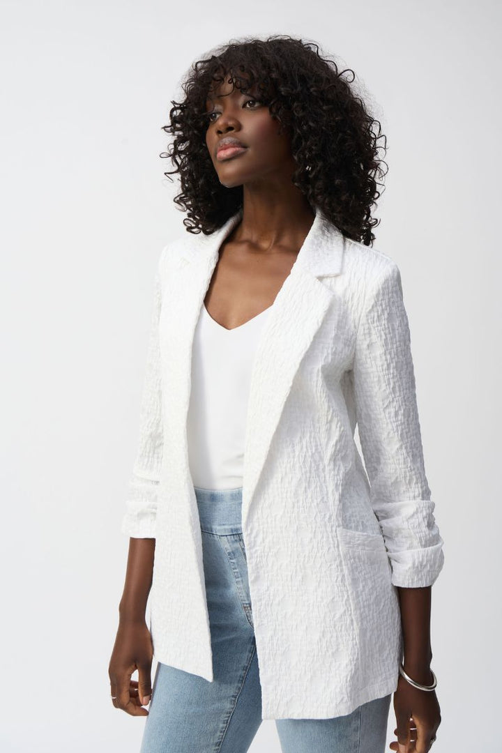 Woven Jacquard Boxy Blazer in white 242034 by Joseph Ribkoff