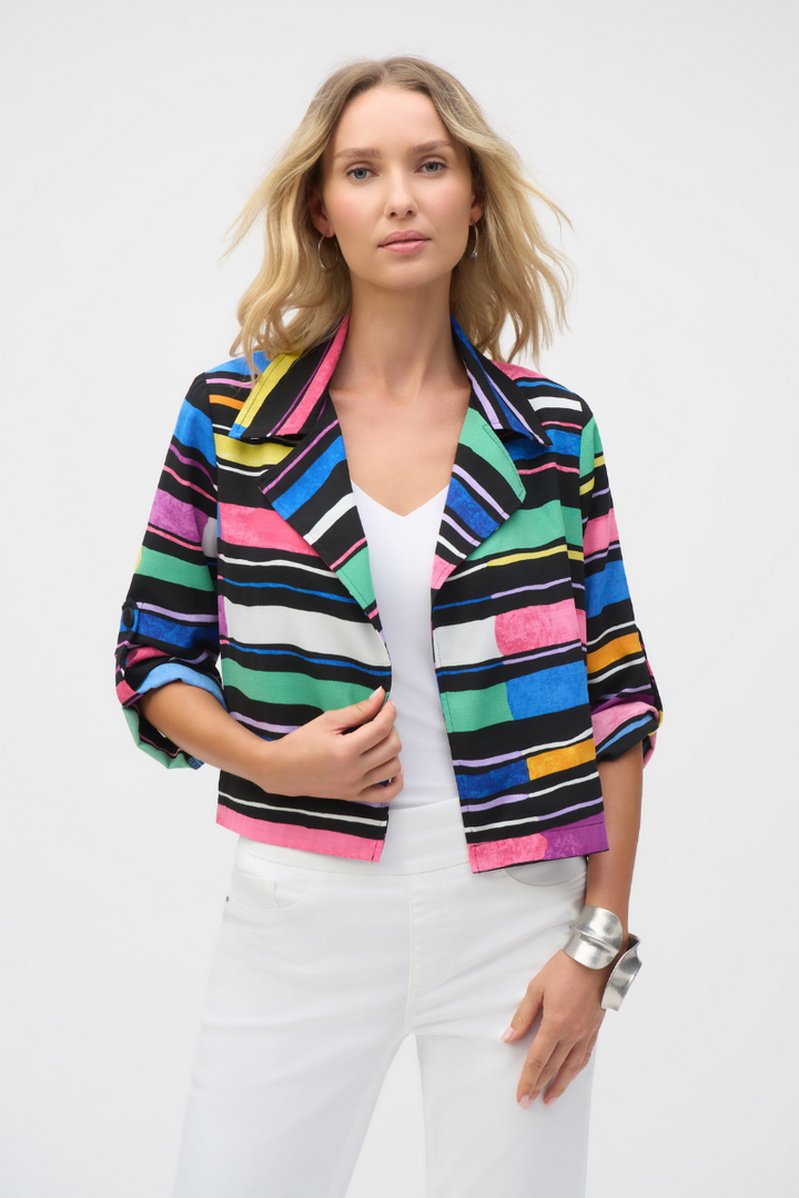 Gauze Stripe Print Short Boxy Blazer 252215 by Joseph Ribkoff