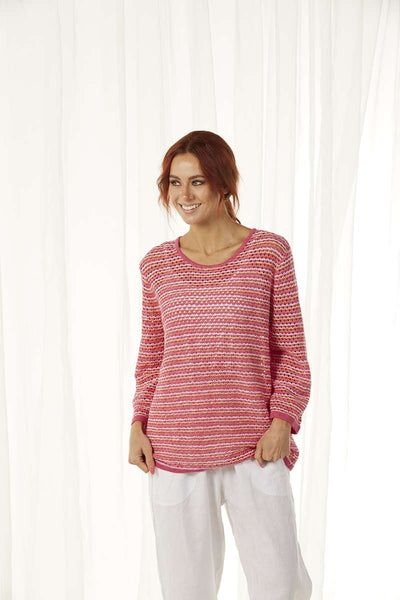 3-4-sleeve-crochet-look-pullover-in-hot-pink-combo-bella-front-view_1200x