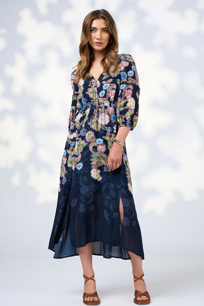 Maeve Midi Dress in Indigo Multi by Loobies Story