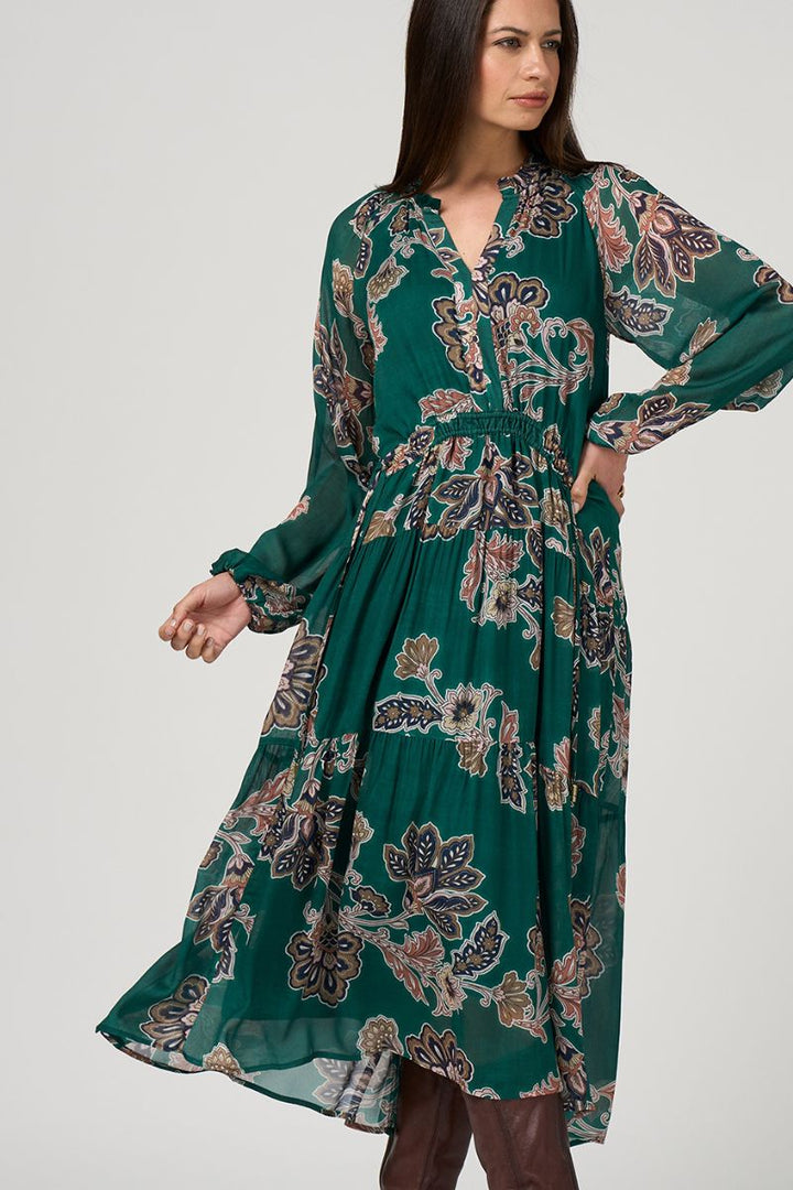 Loobie's Story Versailles Midi Dress in Evergreen Multi by Loobie’s Story in Evergreen / 10