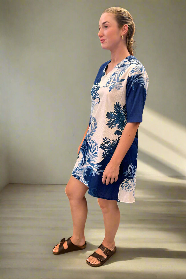 Short Sleeve V Neck Dress in Blue Byron 3322 by Saint Lori