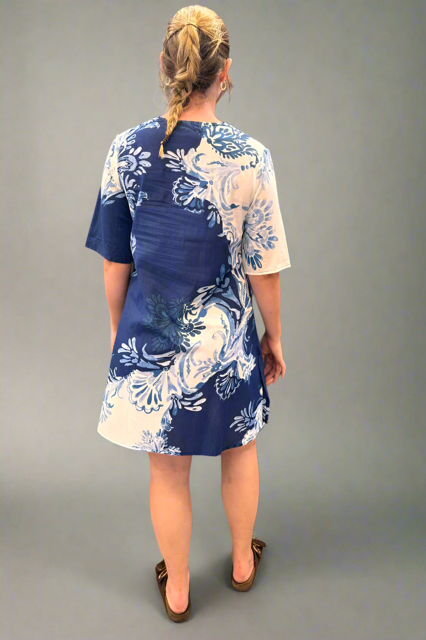 Short Sleeve V Neck Dress in Blue Byron 3322 by Saint Lori