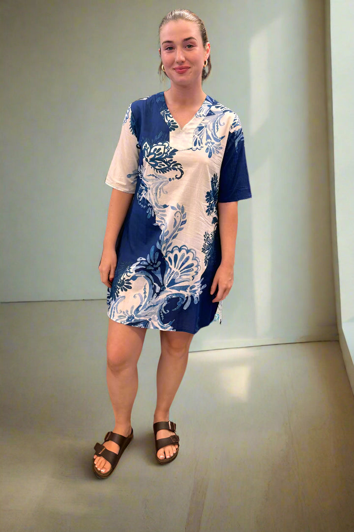 Short Sleeve V Neck Dress in Blue Byron 3322 by Saint Lori