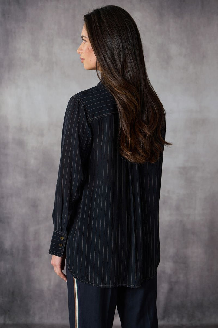 Lania The Label Paris Shirt in Striped Midnight & Clay by Lania the Label in Midnight Blue / 8