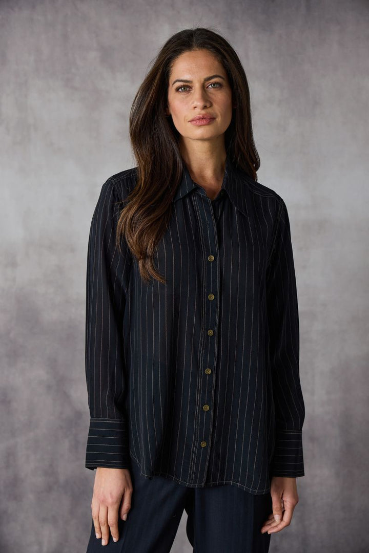 Lania The Label Paris Shirt in Striped Midnight & Clay by Lania the Label in Midnight Blue / 8